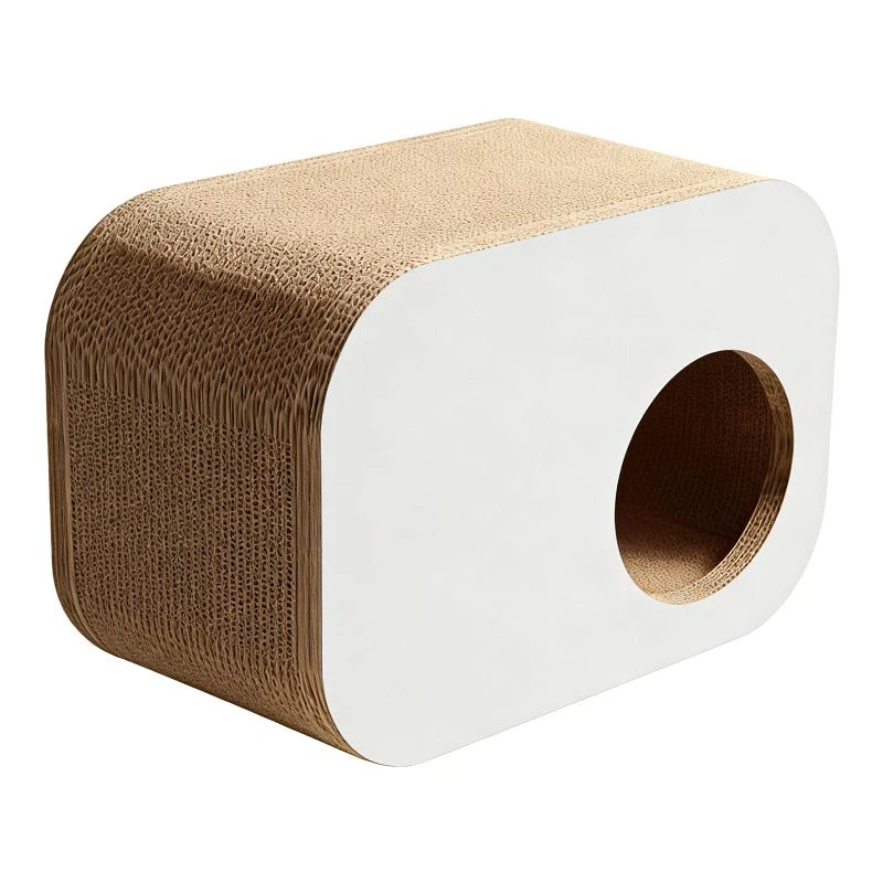 Lit rectangulaire pour chat en papier ondulé avec griffoir