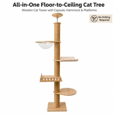 Tour à chat en bois tout-en-un-en-avec capsule