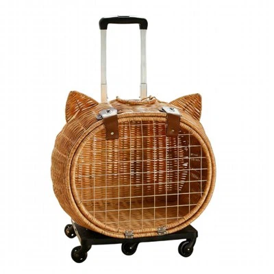 Lit pour chat roulant en forme de tête de chat- avec tige de traction pour voyage en voiture/lit pour animaux de compagnie