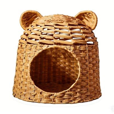 Lit pour chat/animal de compagnie en forme d'ours en rotin naturel-de haute qualité-